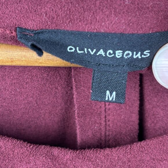 Olivaceous Burgundy Red Microfiber Mini Dress Womens Medium Faux Suede Short Slv - Picture 7 of 11